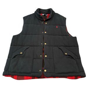 Polo Ralph Lauren Rare Black Cotton Quilt Puffer Vest XXL Buffalo Plaid Lined
